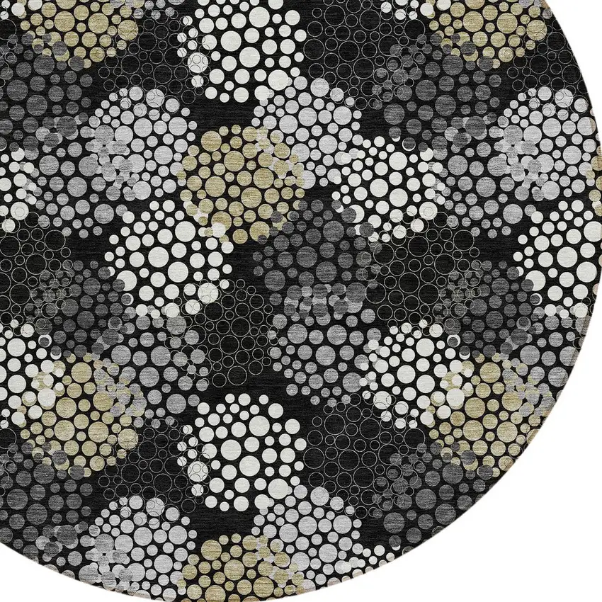 8' Black Gray And Ivory Round Polka Dot Washable Indoor Outdoor Area Rug Photo 4