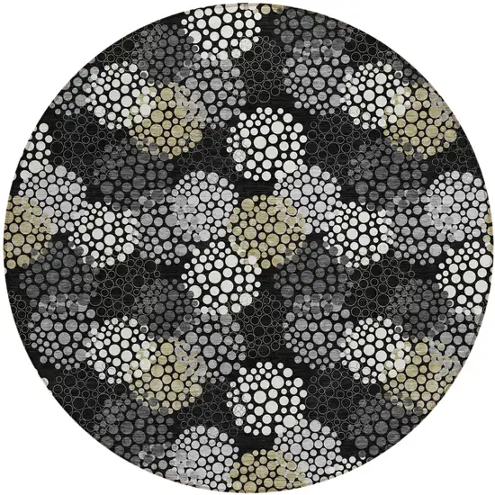 8' Black Gray And Ivory Round Polka Dot Washable Indoor Outdoor Area Rug Photo 2