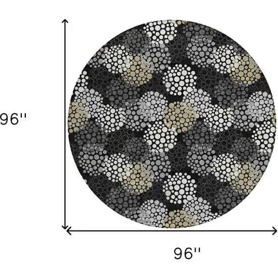 8' Black Gray And Ivory Round Polka Dot Washable Indoor Outdoor Area Rug Photo 3