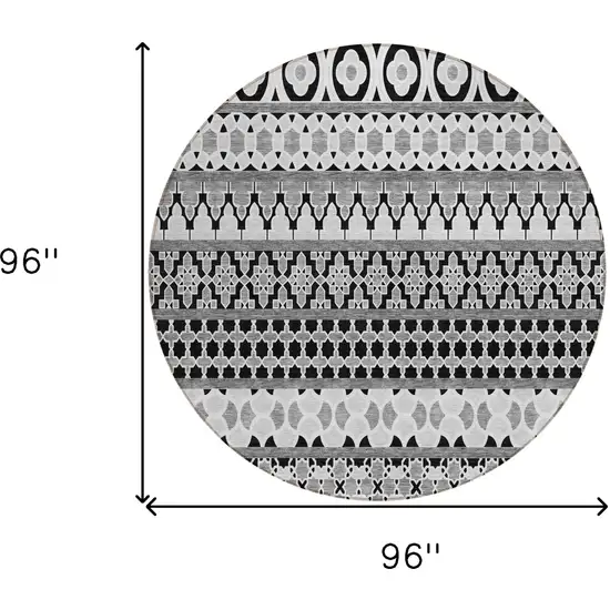 8' Black Gray And Ivory Round Quatrefoil Washable Indoor Outdoor Area Rug Photo 9