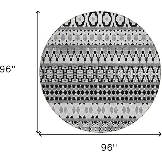 8' Black Gray And Ivory Round Quatrefoil Washable Indoor Outdoor Area Rug Photo 9
