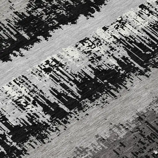 8' Black Gray And Ivory Round Striped Washable Indoor Outdoor Area Rug Photo 8