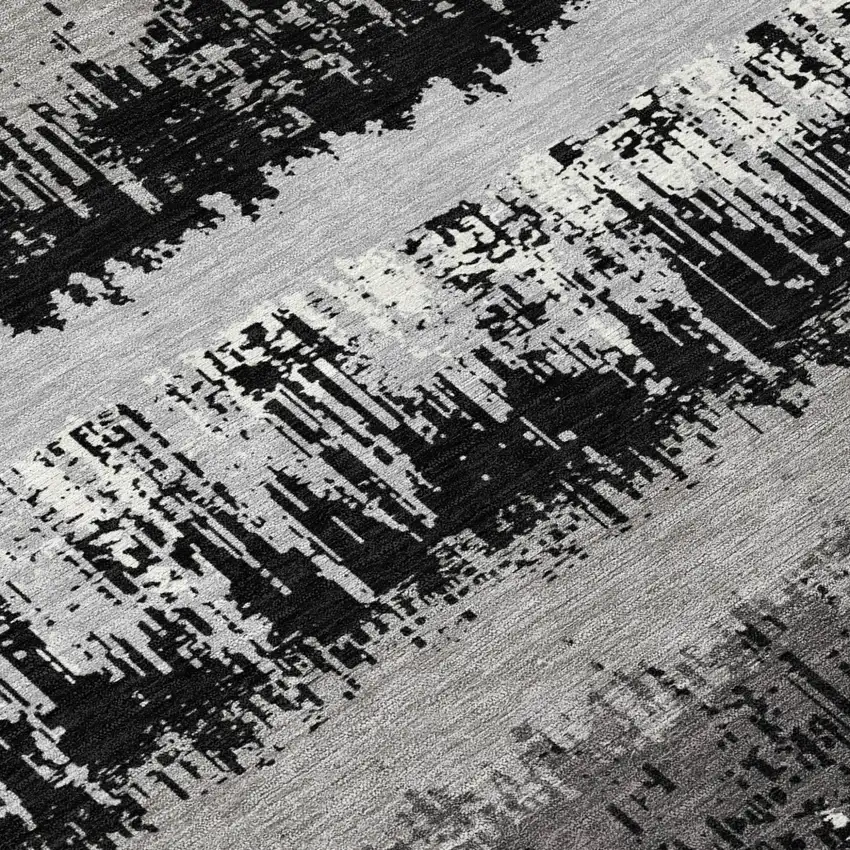 8' Black Gray And Ivory Round Striped Washable Indoor Outdoor Area Rug Photo 8