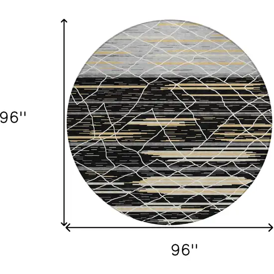 8' Black Gray And Ivory Round Striped Washable Indoor Outdoor Area Rug Photo 3