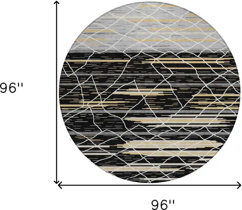 8' Black Gray And Ivory Round Striped Washable Indoor Outdoor Area Rug Photo 3