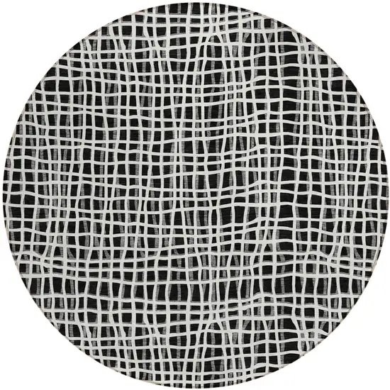 8' Black Gray And Ivory Round Striped Washable Indoor Outdoor Area Rug Photo 2