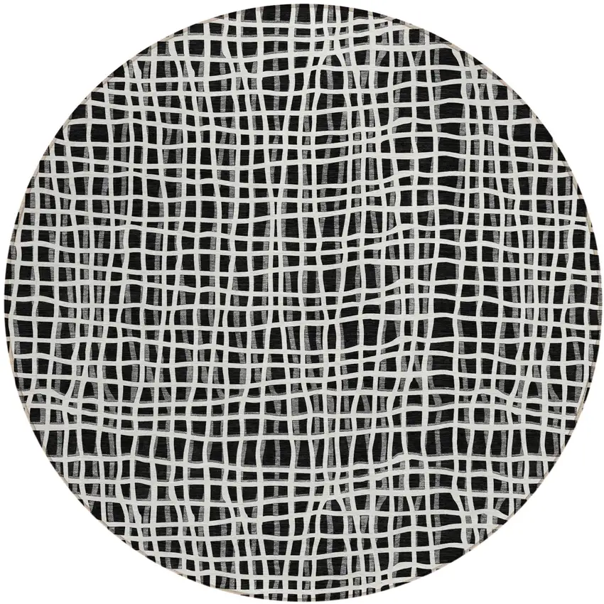 8' Black Gray And Ivory Round Striped Washable Indoor Outdoor Area Rug Photo 2