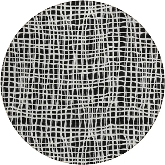 8' Black Gray And Ivory Round Striped Washable Indoor Outdoor Area Rug Photo 2