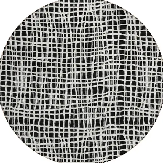 8' Black Gray And Ivory Round Striped Washable Indoor Outdoor Area Rug Photo 7