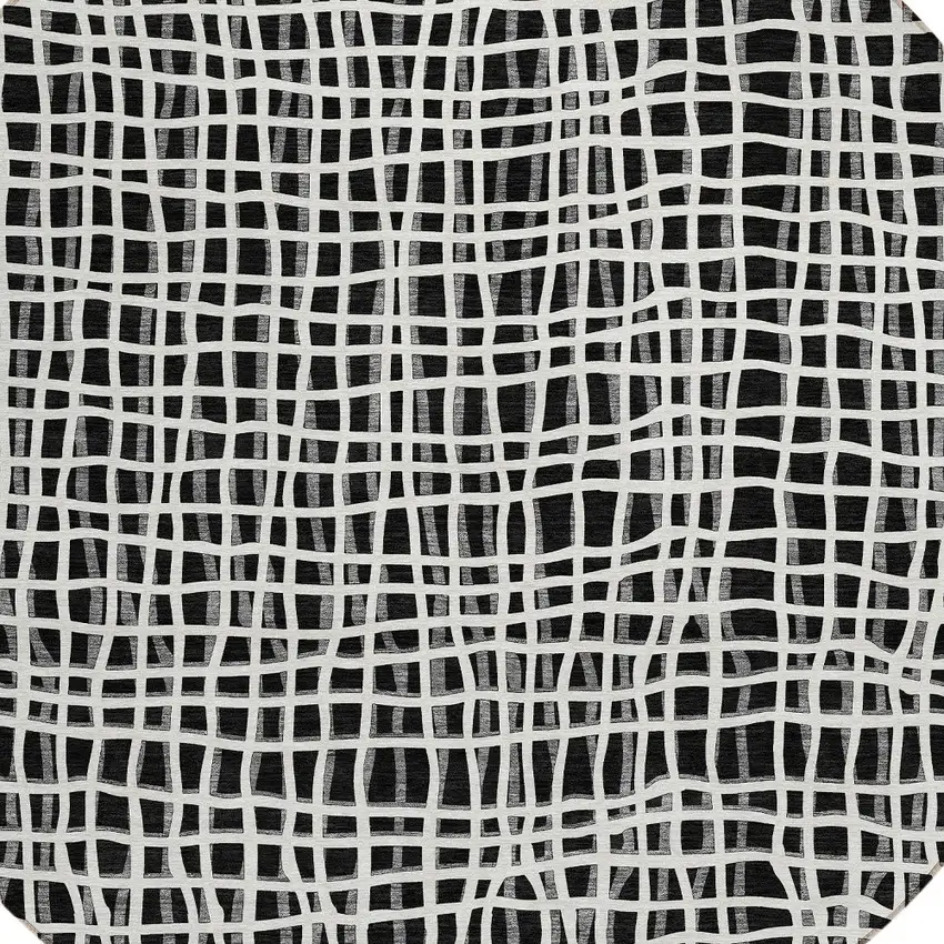 8' Black Gray And Ivory Round Striped Washable Indoor Outdoor Area Rug Photo 6