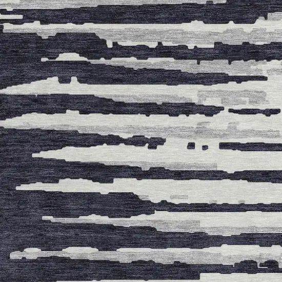 8' Black Gray And Ivory Round Striped Washable Indoor Outdoor Area Rug Photo 4