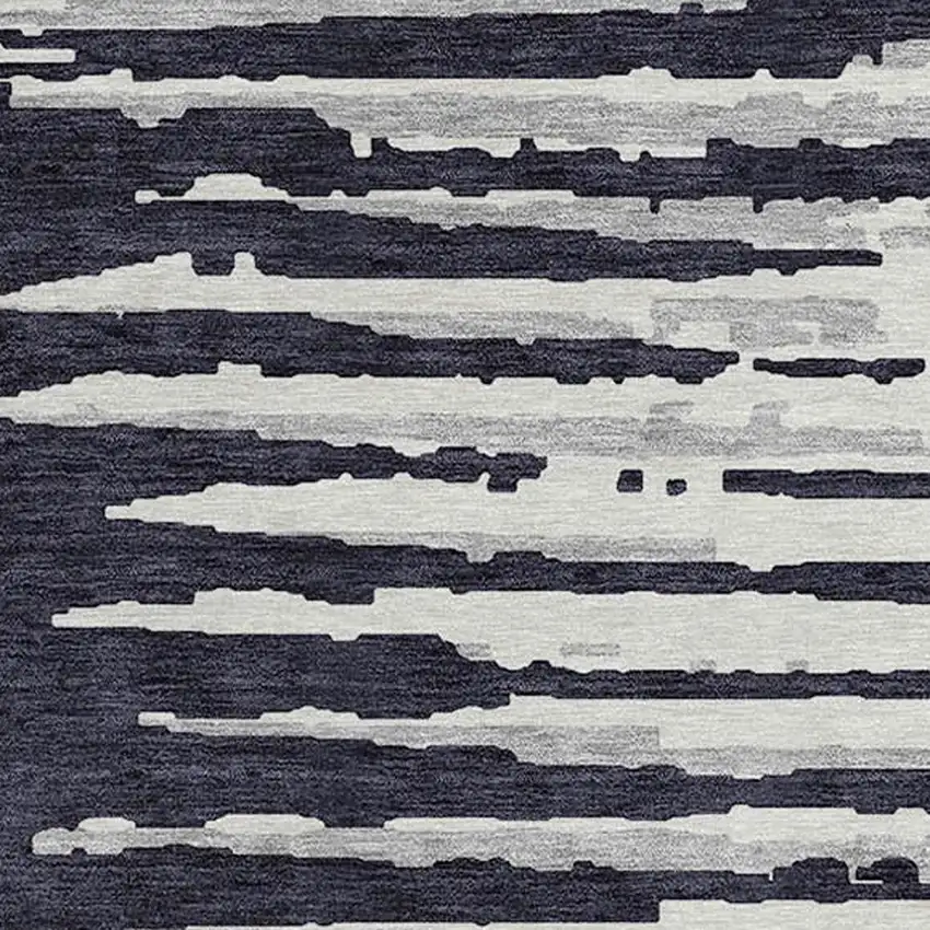 8' Black Gray And Ivory Round Striped Washable Indoor Outdoor Area Rug Photo 4