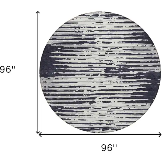 8' Black Gray And Ivory Round Striped Washable Indoor Outdoor Area Rug Photo 3
