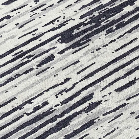 8' Black Gray And Ivory Round Striped Washable Indoor Outdoor Area Rug Photo 8