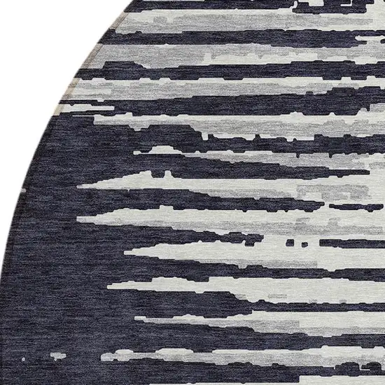 8' Black Gray And Ivory Round Striped Washable Indoor Outdoor Area Rug Photo 5