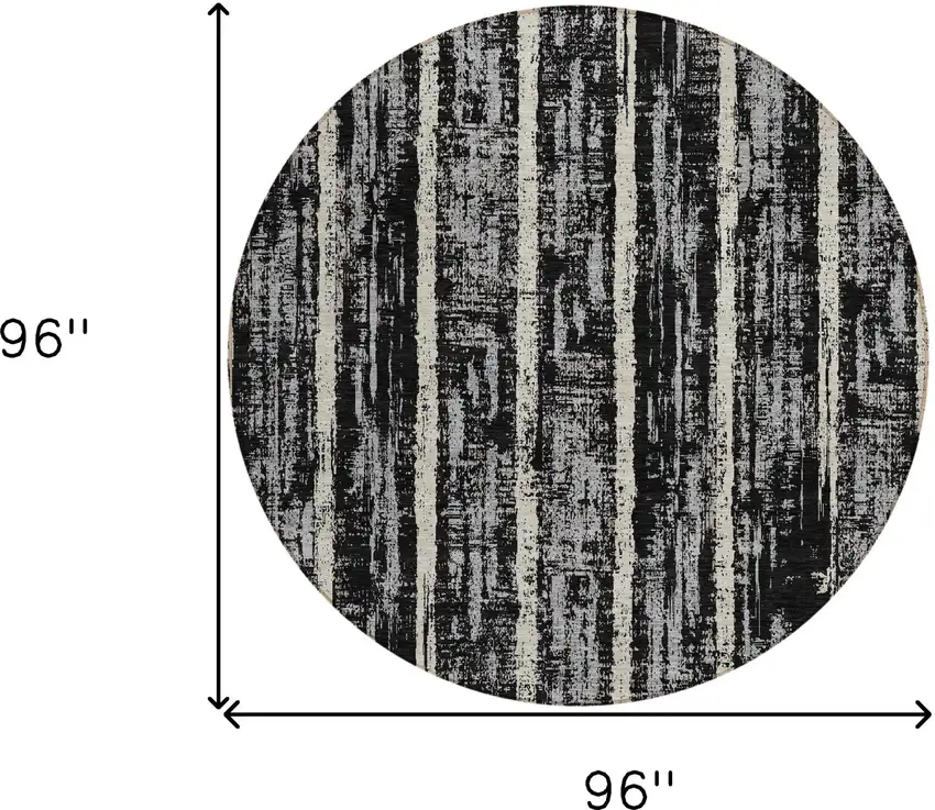 8' Black Gray And Ivory Round Striped Washable Indoor Outdoor Area Rug Photo 3