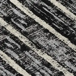Photo of 8' Black Gray And Ivory Round Striped Washable Indoor Outdoor Area Rug