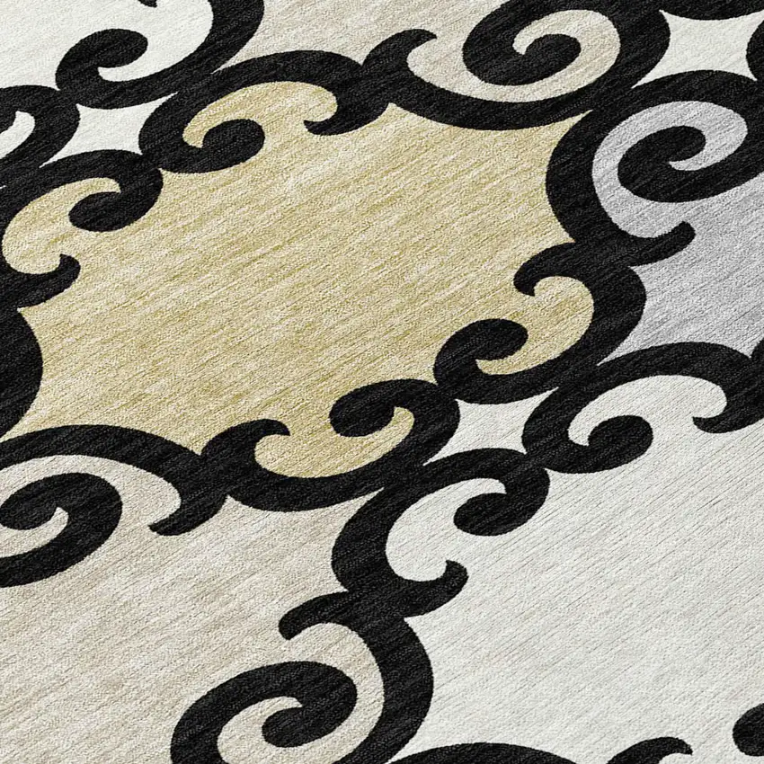 8' Black Gray And Ivory Round Trellis Washable Indoor Outdoor Area Rug Photo 7