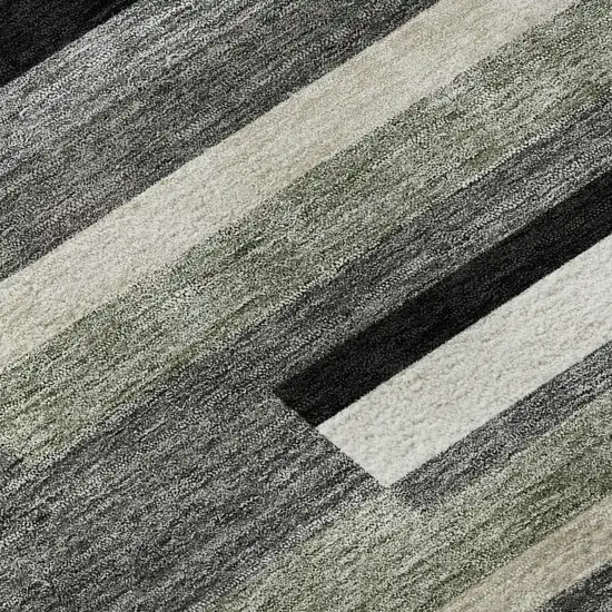 8' Black Gray And Ivory Striped Washable Round Rug With UV Protection Photo 9