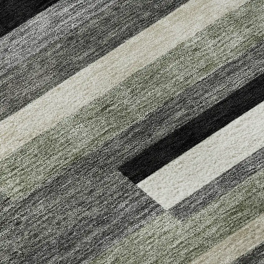 8' Black Gray And Ivory Striped Washable Round Rug With UV Protection Photo 9