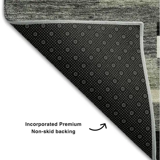 8' Black Gray And Ivory Striped Washable Round Rug With UV Protection Photo 6