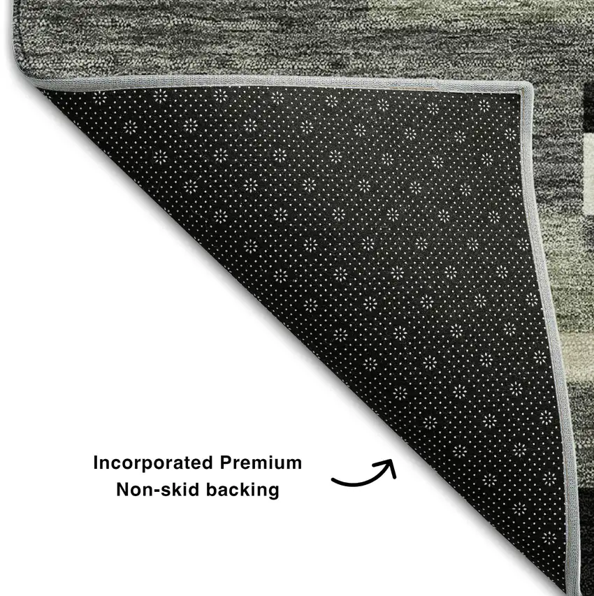 8' Black Gray And Ivory Striped Washable Round Rug With UV Protection Photo 6