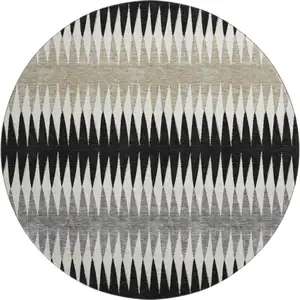 Photo of 8' Black Gray And Ivory Striped Washable Round Rug With UV Protection