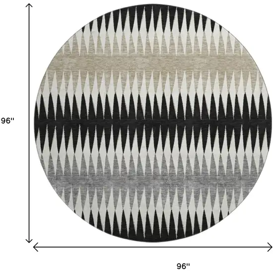 8' Black Gray And Ivory Striped Washable Round Rug With UV Protection Photo 8