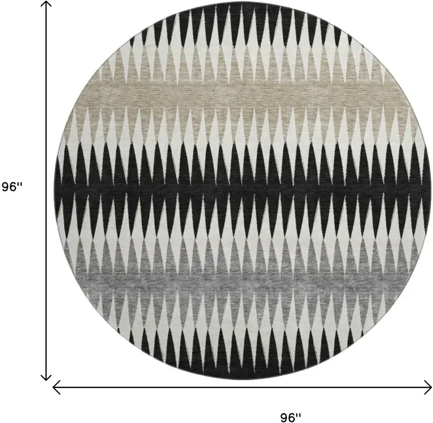 8' Black Gray And Ivory Striped Washable Round Rug With UV Protection Photo 8