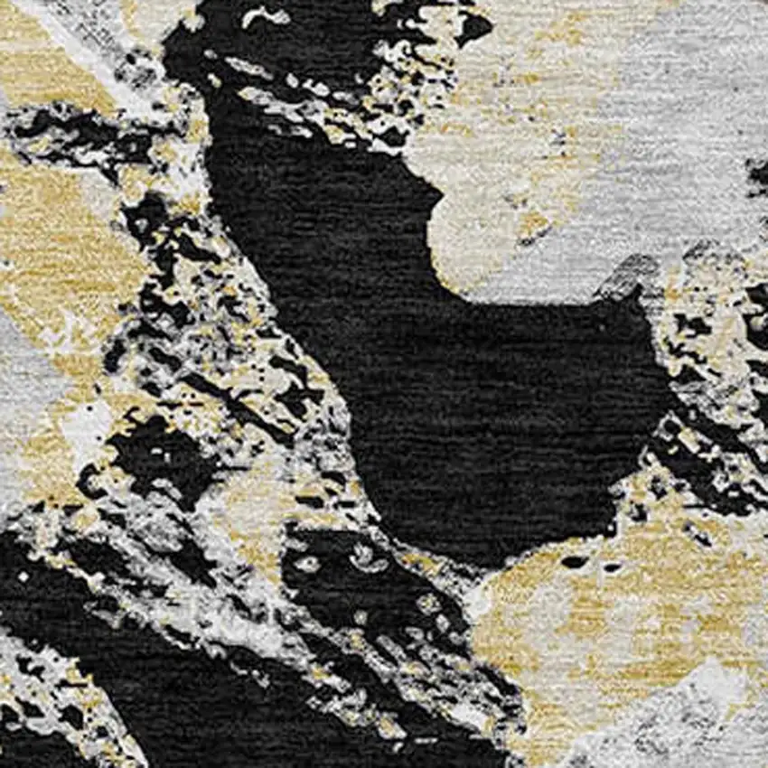8' Black Gray And Light Brown Round Floral Washable Indoor Outdoor Area Rug Photo 6