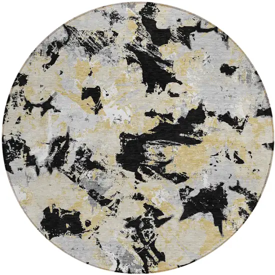 8' Black Gray And Light Brown Round Floral Washable Indoor Outdoor Area Rug Photo 2