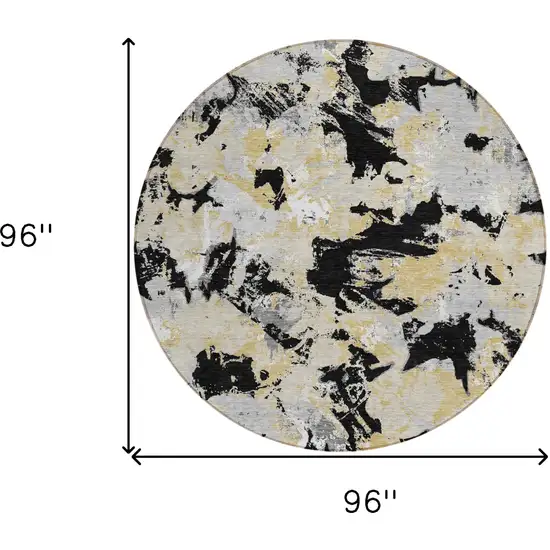 8' Black Gray And Light Brown Round Floral Washable Indoor Outdoor Area Rug Photo 3
