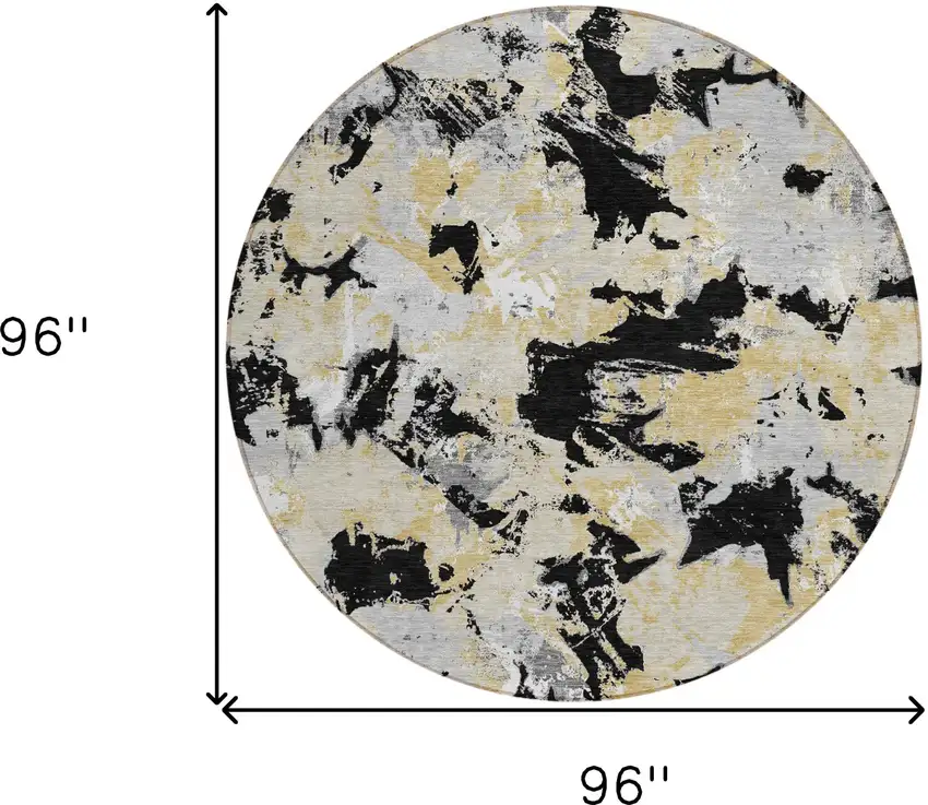 8' Black Gray And Light Brown Round Floral Washable Indoor Outdoor Area Rug Photo 3