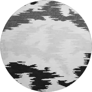 Photo of 8' Black Gray And Silver Abstract Washable Round Rug With UV Protection