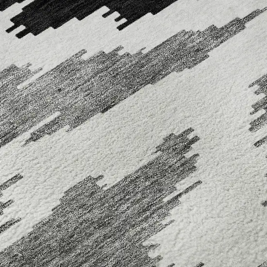 8' Black Gray And Silver Abstract Washable Round Rug With UV Protection Photo 9