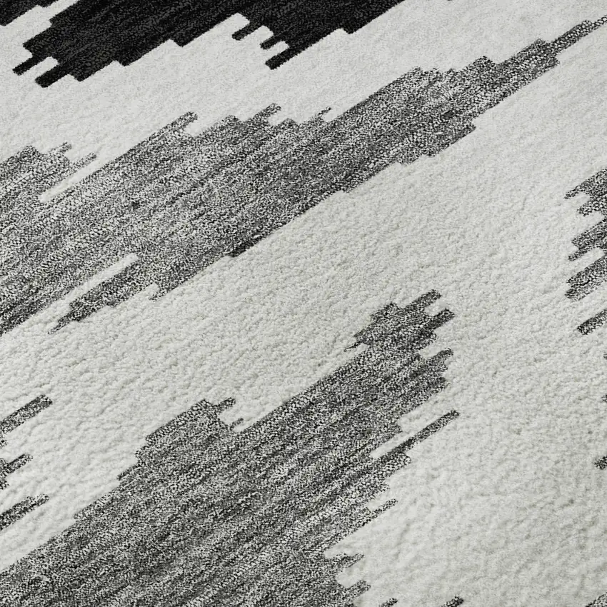 8' Black Gray And Silver Abstract Washable Round Rug With UV Protection Photo 9