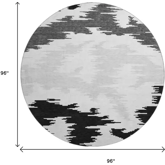 8' Black Gray And Silver Abstract Washable Round Rug With UV Protection Photo 3
