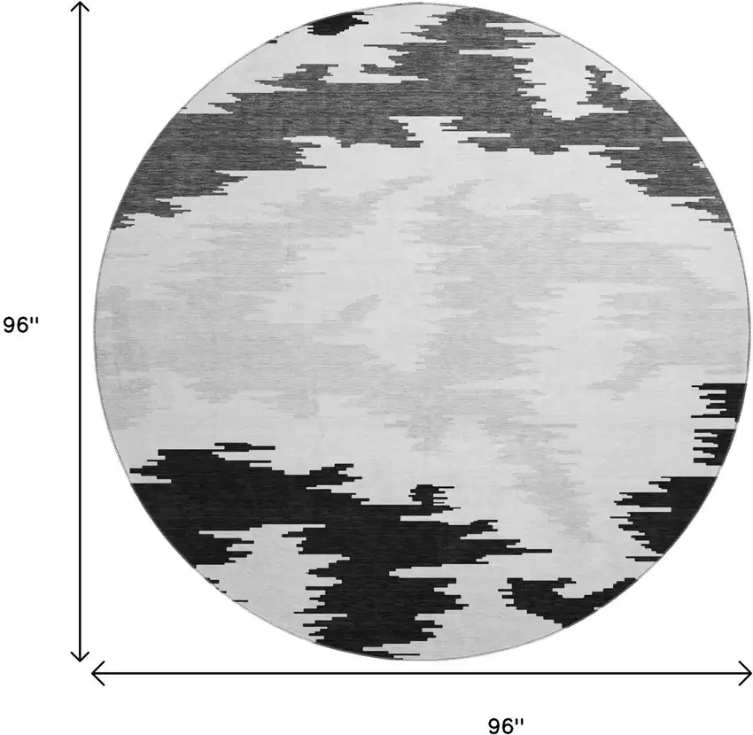 8' Black Gray And Silver Abstract Washable Round Rug With UV Protection Photo 3
