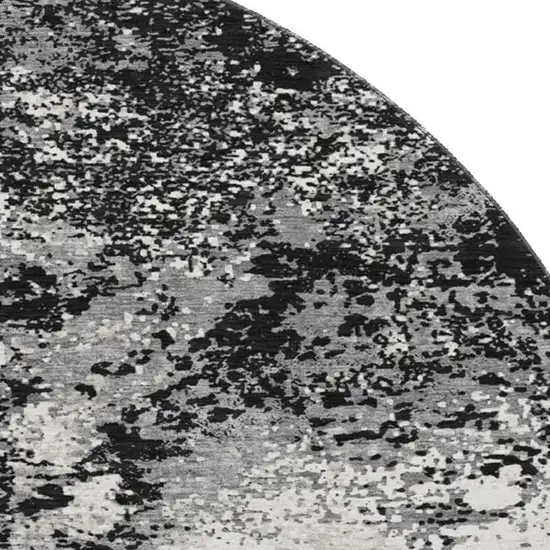 8' Black Gray And Silver Abstract Washable Round Rug With UV Protection Photo 2