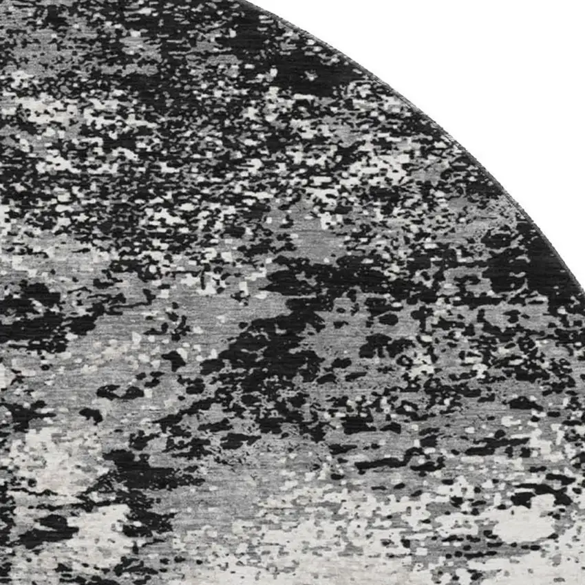 8' Black Gray And Silver Abstract Washable Round Rug With UV Protection Photo 2