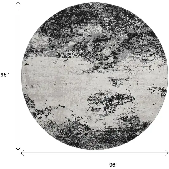 8' Black Gray And Silver Abstract Washable Round Rug With UV Protection Photo 9