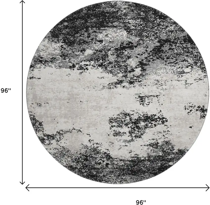 8' Black Gray And Silver Abstract Washable Round Rug With UV Protection Photo 9