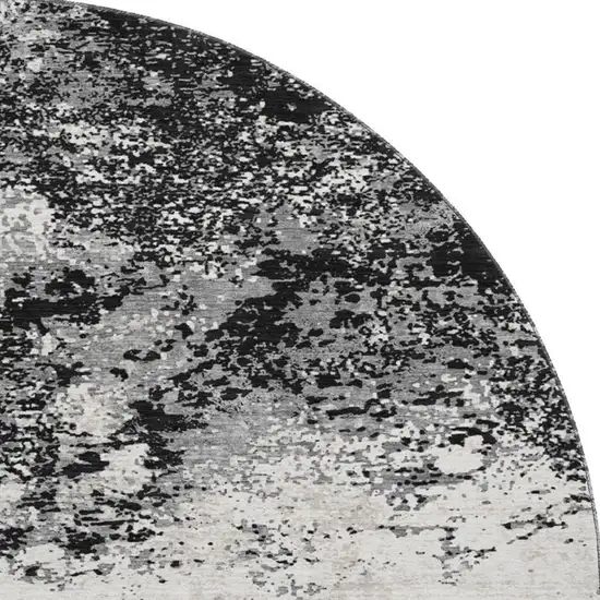 8' Black Gray And Silver Abstract Washable Round Rug With UV Protection Photo 3
