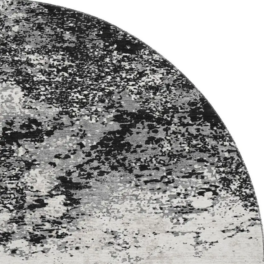 8' Black Gray And Silver Abstract Washable Round Rug With UV Protection Photo 3