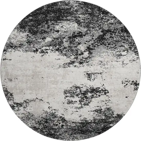 8' Black Gray And Silver Abstract Washable Round Rug With UV Protection Photo 1