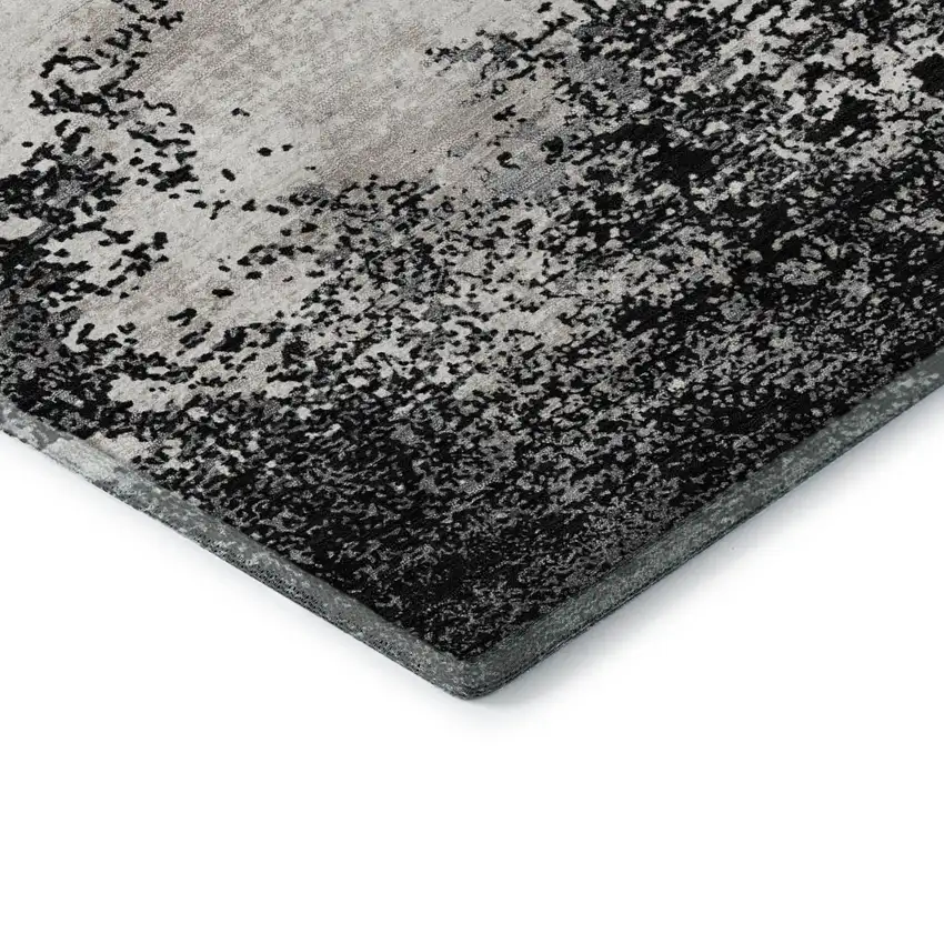 8' Black Gray And Silver Abstract Washable Round Rug With UV Protection Photo 6