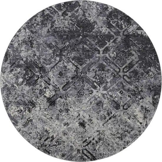 8' Black Gray And Silver Diamond Washable Round Rug With UV Protection Photo 4