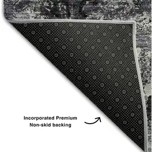 Photo of 8' Black Gray And Silver Diamond Washable Round Rug With UV Protection