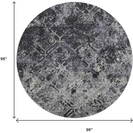 8' Black Gray And Silver Diamond Washable Round Rug With UV Protection Photo 3