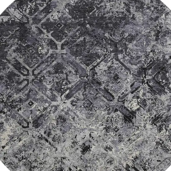 8' Black Gray And Silver Diamond Washable Round Rug With UV Protection Photo 3